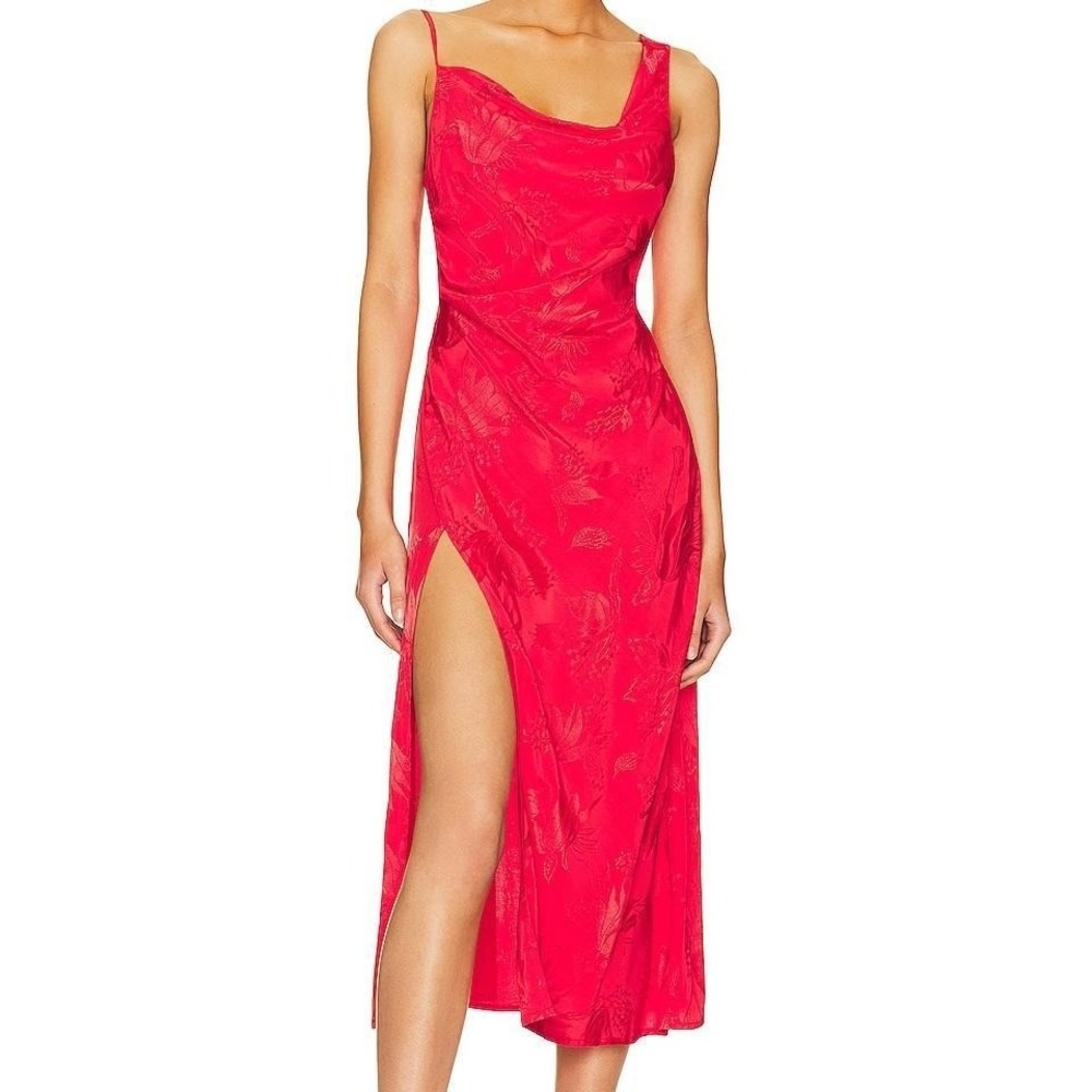 NWT For Love and Lemons Ilana Red Satin formal floral midi‎ dress Small Elegant